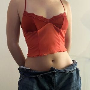 Orange/rust cropped lace trim cami